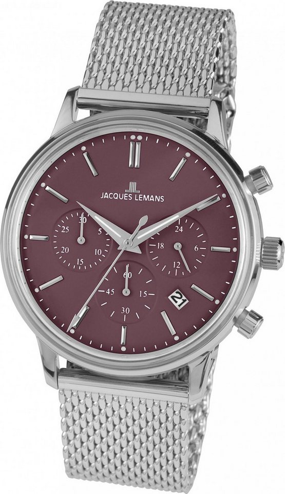 Jacques Lemans Chronograph Jacques Lemans Nostalgie N-209O Herrenchronograph Klassisch schlicht, Klassisch schlicht von Jacques Lemans