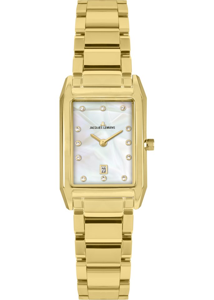 Jacques Lemans Quarzuhr Torino 1-2189.1I, Armbanduhr, Damenuhr, Edelstahlarmband, analog, Tag, Glaskristalle von Jacques Lemans
