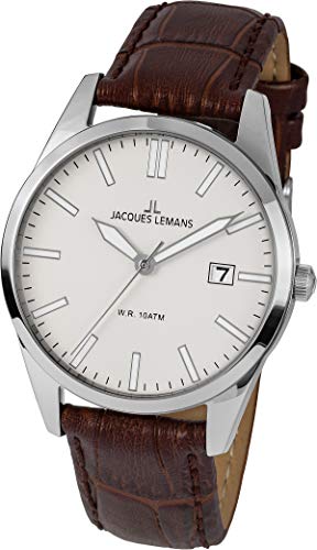 JACQUES LEMANS Herrenuhr Lederarmband massiv Edelstahl 1-2002E von JACQUES LEMANS