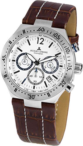 JACQUES LEMANS Herrenuhr Dover Lederarmband massiv Edelstahl Chronograph 1-1837B von JACQUES LEMANS