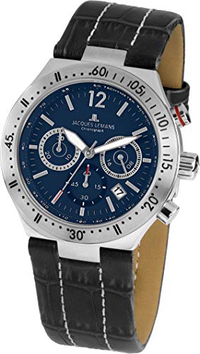 JACQUES LEMANS Herrenuhr Dover Lederarmband massiv Edelstahl Chronograph 1-1837C von JACQUES LEMANS