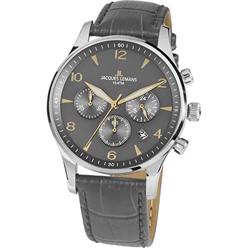 JACQUES LEMANS Herrenuhr London Lederarmband massiv Edelstahl Chronograph 1-1654ZI von JACQUES LEMANS