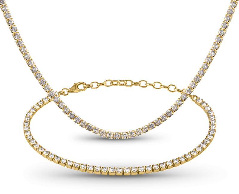 Tennis Nacklace-Bracelet-SET Sterling Silver goldplated von Jacques Lemans