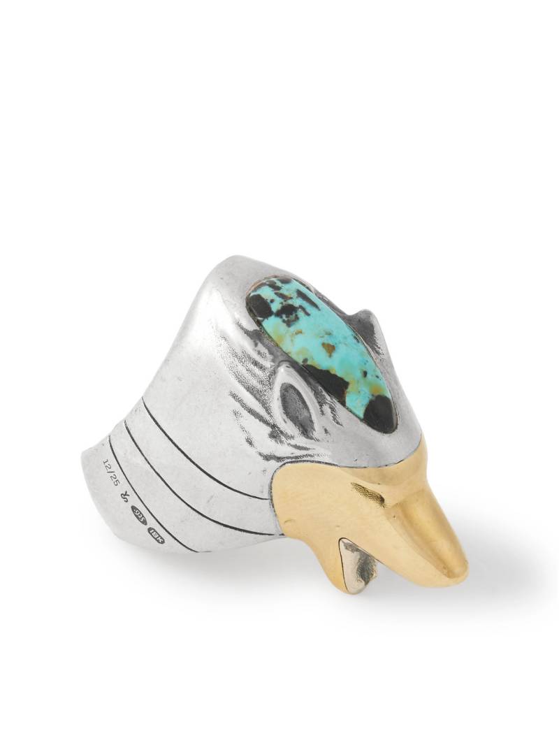 Jacques Marie Mage - Yellowstone Forever Lamar Sterling Silver, 18-Karat Gold and Turquoise Ring - Men - Silver - 7 von Jacques Marie Mage