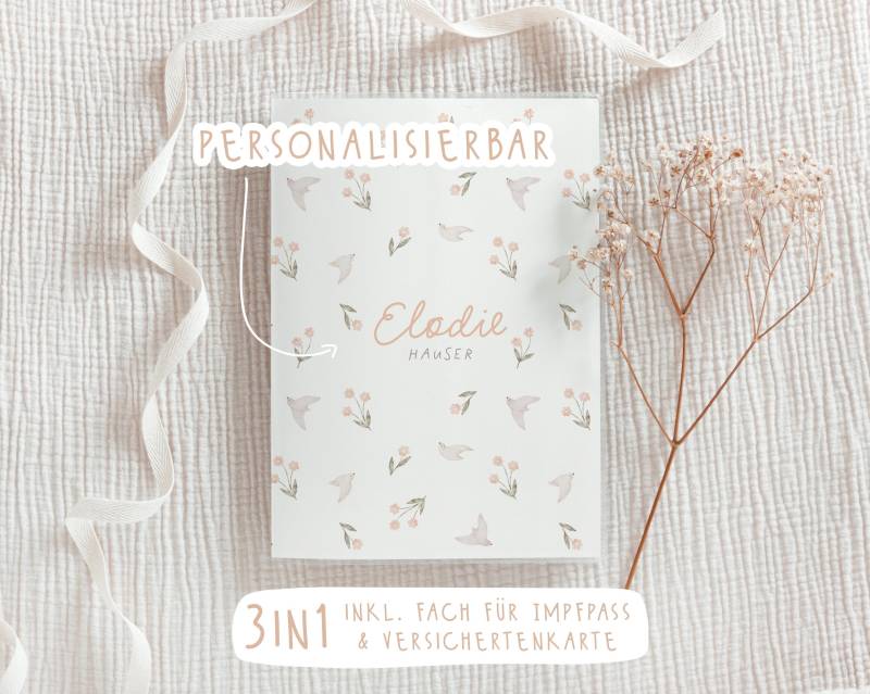 U-Heft Hülle - Blumen Und Vögel // Personalisierbar Impfpass & Versichertenkarte von JacquiDesignsShop