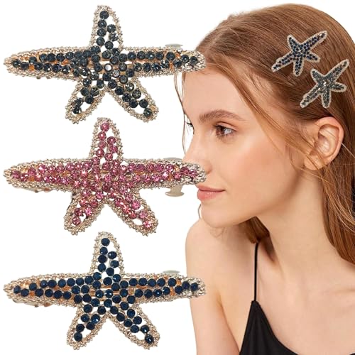 Haarspange mit bunten Strasssteinen, Seestern, kleine dekorative Haarspangen, Hochzeits-Kopfschmuck, Stern-Kopfschmuck, Haarschmuck für Damen und Mädchen, 6 Stück von Jaczora
