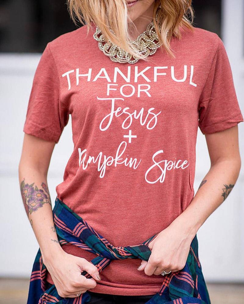 Kürbis-Gewürz-Shirt, Frauen-Fall-Shirts, Christliche Hemden, T-Shirts, Herbsthemden, Herbst-T-Shirts, Erntedank von JadeAndLight
