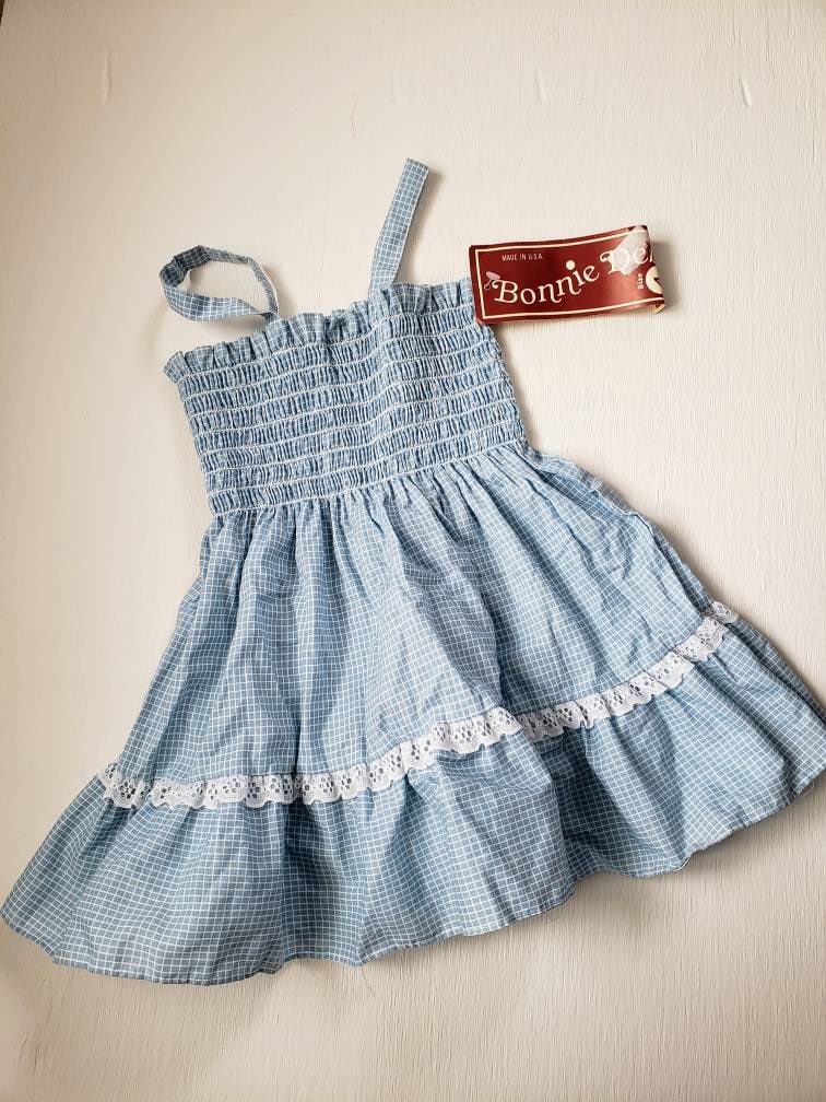 Bonnie Deb Mädchen Gr. 4 Blau Sommerkleid | Tellerrock Vintage New Deadstock von JadeAndLorenJR