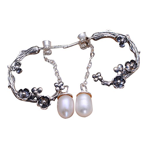 Jade Angel 925 Silber Gravierte Designs Blume Creolen mit Perle, Perle, Perle von JadeAngel