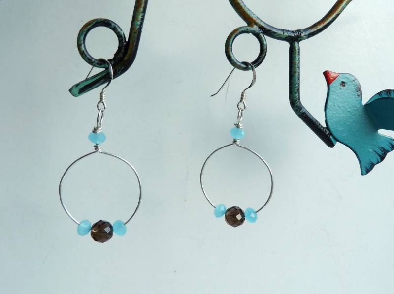 Aqua Blaue Chalcedon Und Rauchquarz Facettierte Perle Sterling Silber Ohrringe Aqua Blaue Chalcedon Und Rauchquarz Facettierte Perle Sterling Silber Ohrringe von JadeGalenaJewelry