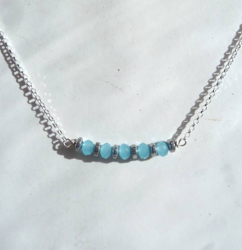 Aquablaue Chalcedon Und Hämatit Kugeln Sterling Silber Halskette Aquablaue Chalcedon Und Hämatit Kugeln Sterling Silber Halskette von JadeGalenaJewelry