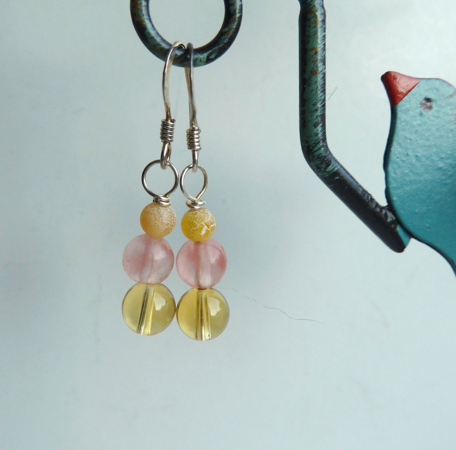 Citrin, Rosa Quarz Und Matt Orange Achat Perle Sterling Silber Ohrringe Citrin, Rosa Quarz Und Matt Orange Achat Perle Sterling Silber Ohrringe von JadeGalenaJewelry