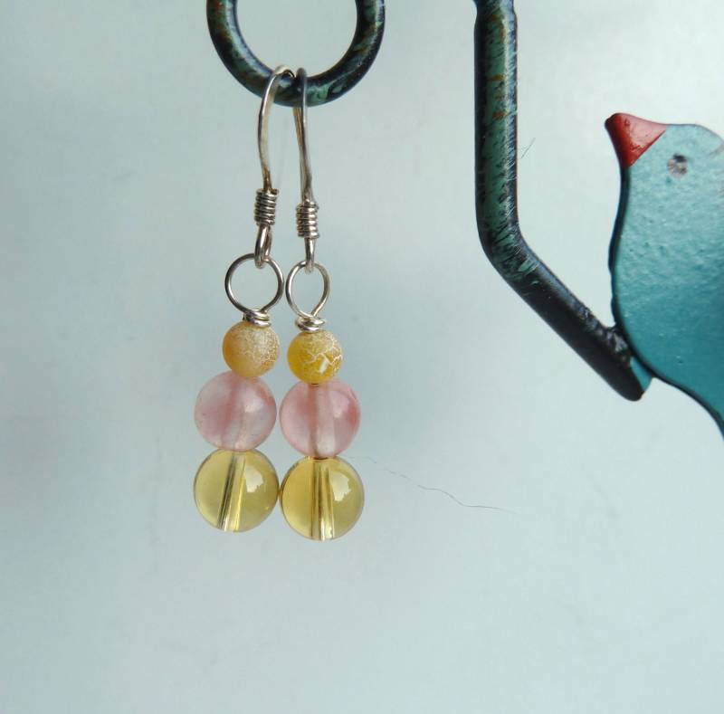 Citrin, Rosa Quarz Und Matt Orange Achat Perle Sterling Silber Ohrringe Citrin, Rosa Quarz Und Matt Orange Achat Perle Sterling Silber Ohrringe von JadeGalenaJewelry