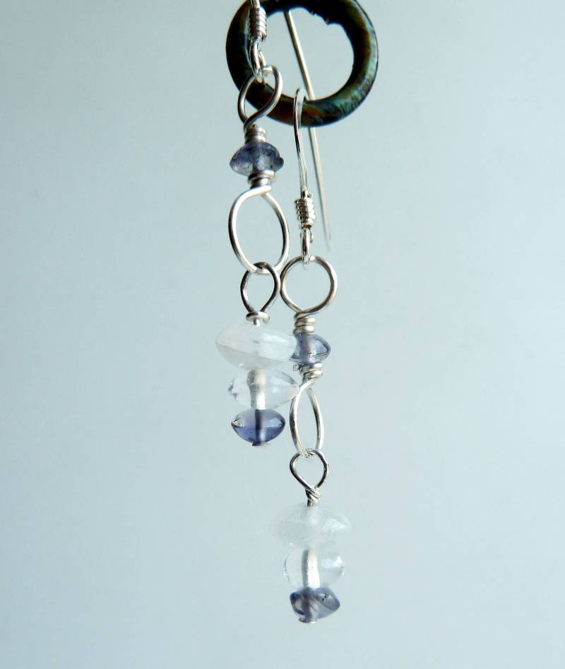 Iolith, Mondstein Und Bergkristall Rondell Perle Sterling Silber Ohrringe von JadeGalenaJewelry