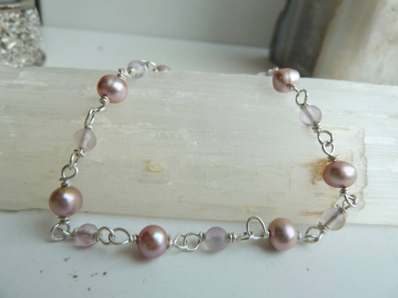 Rosa Süßwasserperle, Regenbogen Fluorit Perle Und Sterling Silber Armband Rosa Süßwasserperle, Regenbogen Fluorit Perle Und Sterling Silber Armband von JadeGalenaJewelry