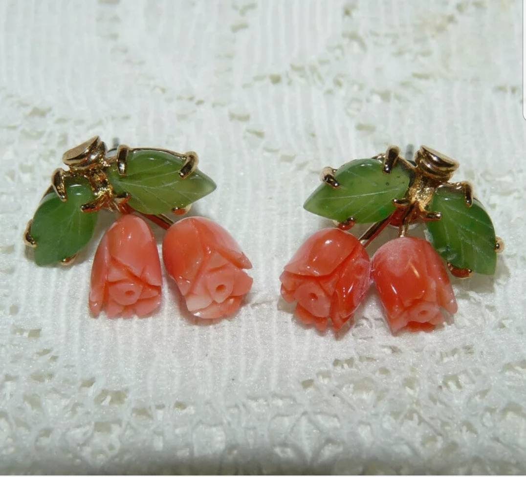 10% Off - Ein Paar Vintage Wunderschöne Korallen Rose Perlen Ohrclips von JadeLike