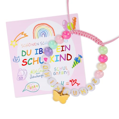 JadeLink Schulkind Armband 2025, Einschulung Geschenk Mädchen für Schultüte Füllung und Schulanfang Geschenk mit Gold Schmetterling Anhänger, Glückwunschkarte und Geschenkbox JadeLink Schulkind Armband 2025, Einschulung Geschenk Mädchen für Schultüte Füllung und Schulanfang Geschenk mit Gold Schmetterling Anhänger, Glückwunschkarte und Geschenkbox von JadeLink
