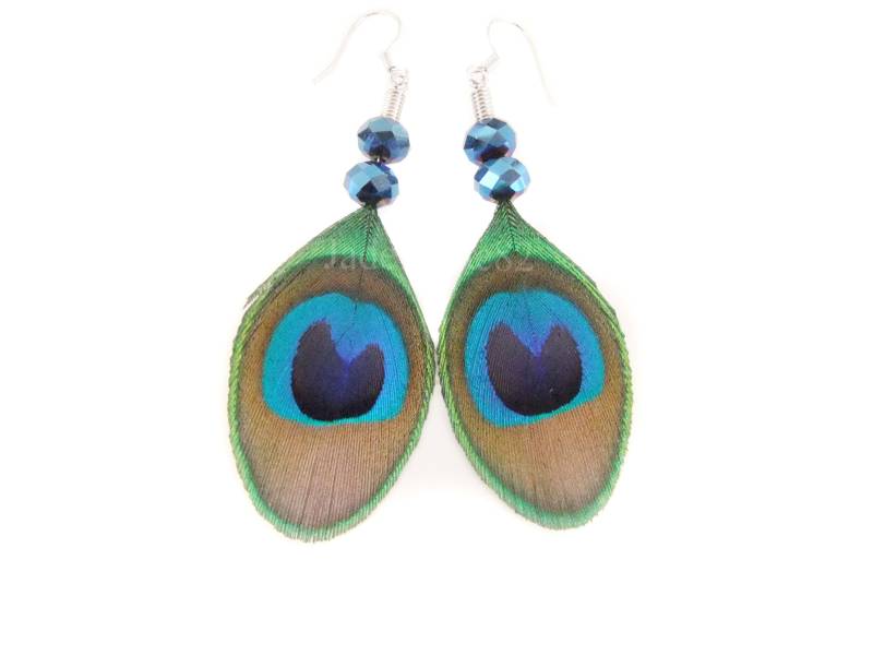 Kleine Pfau Ohrringe, Getrimmte Pfauenfeder Ohrringe Mit Blauen Perlen, Schmuck, Kleine Kleine Pfau Ohrringe, Getrimmte Pfauenfeder Ohrringe Mit Blauen Perlen, Schmuck, Kleine von JadeMade82