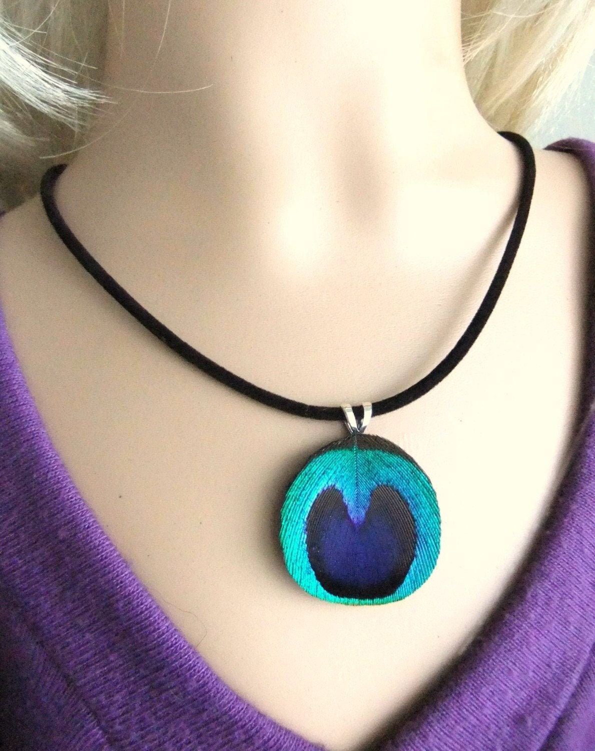 Pfau Feder Halskette, Schwarz Lila Petrol Marineblau, Schmuck, Zubehör von JadeMade82