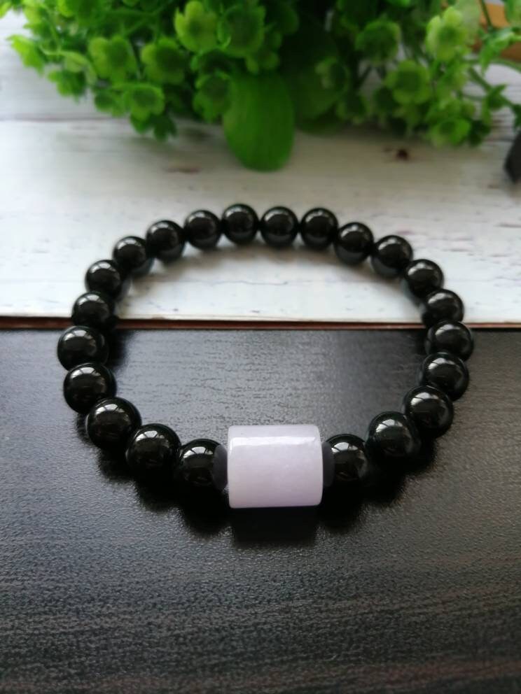 8 Mm Schwarz Und Lavendel Typ A Natürliche Jadeit Jade Perlen Armband von JadeRabbitGems