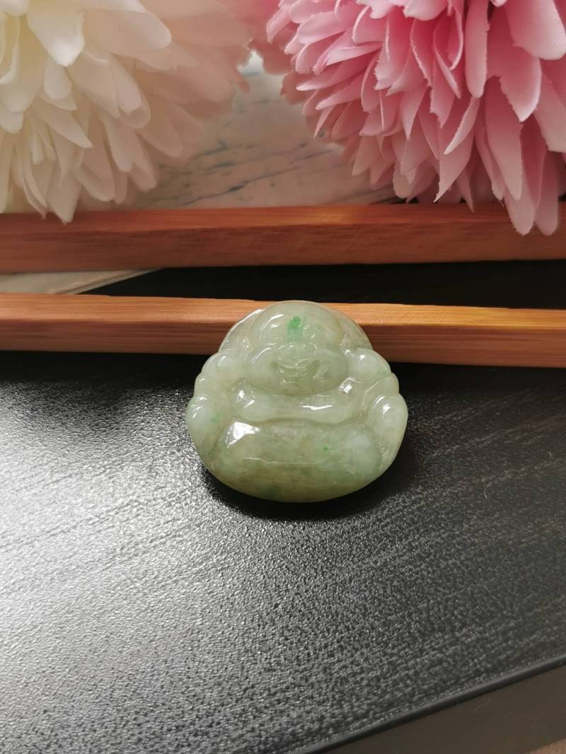 Apfelgrüne Ader Typ A Klasse Natürliche Jadeit Jade Fei Cui Buddha Anhänger von JadeRabbitGems