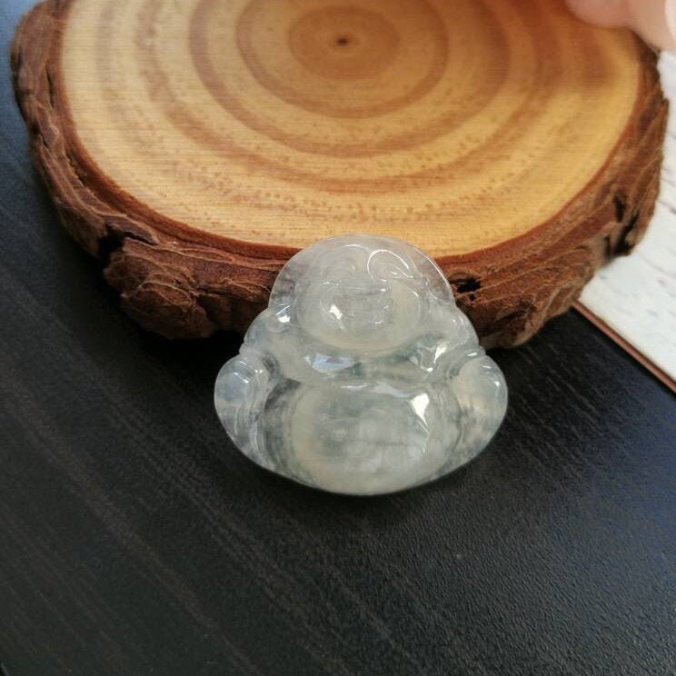 Eisige Transluzent Typ A Klasse Natürliche Jadeit Jade Fei Cui Buddha Anhänger von JadeRabbitGems