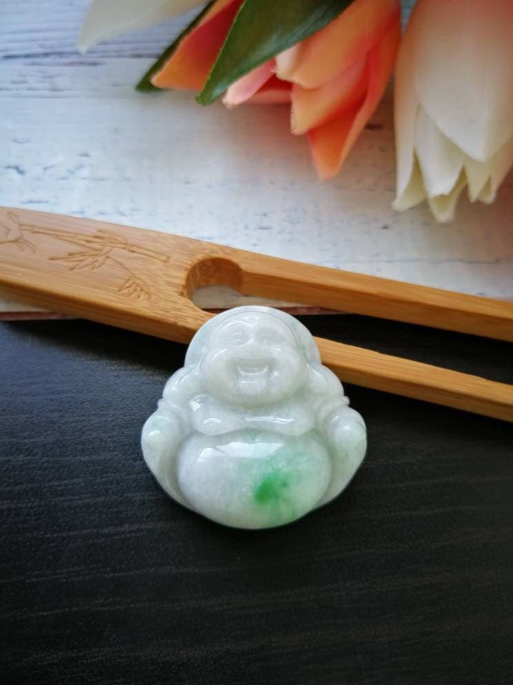 Moos Im Schnee Typ A Klasse Natürliche Jadeit Jade Fei Cui Buddha Anhänger von JadeRabbitGems