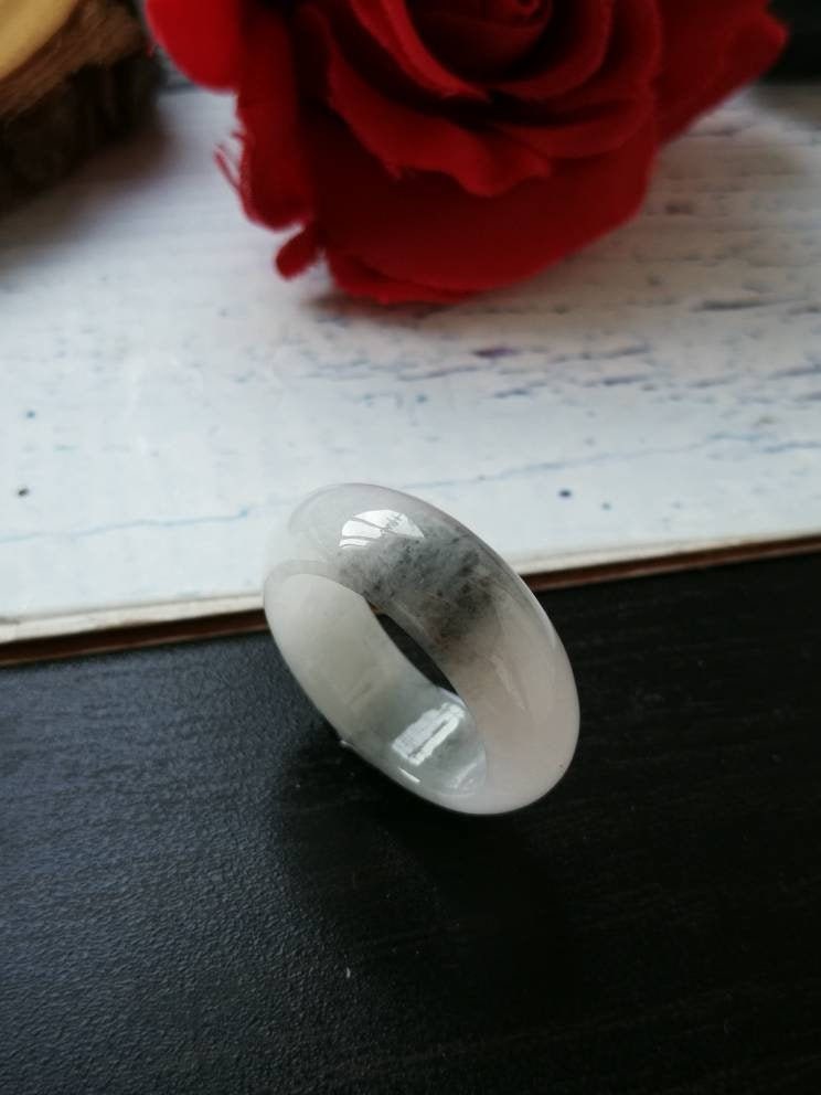 Us Size 7.5 | 17.7mm InnendurchmesserFlorale Tinte Typ A Grade Natürlicher Jadeit Jade Fei Cui Abacus Band Ring von JadeRabbitGems