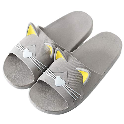 Damen Mädchen Dusche Sandalen Süße Katze Anti-Rutsch Badezimmer Hausschuhe Schnell Trocknend Haus Hausschuhe, Grau - grau - Größe: 38/39 EU von JadeRich