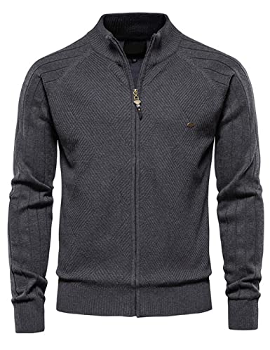 Herren Langarm Full Zip Mock Neck Casual Jacke Weich Strick Sweatshirt Slim Fit, Men, L von JadeRich