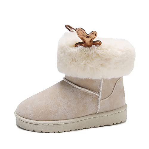 JadeRich Damen Fuzzy Warm Winterstiefel Weich Plüsch Niedlich Hirsch Geweih Bootie Hausschuhe Indoor Outdoor, 1 Beige, 40 EU von JadeRich