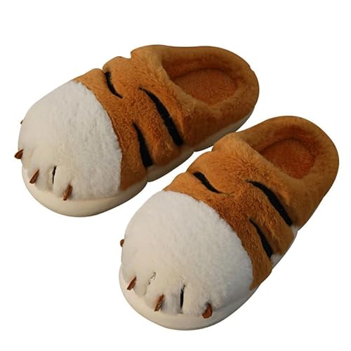JadeRich Damen-Hausschuhe mit Cartoon-Tigerklauen-Motiv, niedliche Tigerpfote, Kunstfell-Hausschuhe, flauschig, Plüsch, gepolsterte Hausschuhe, Tiger A, 36.5/37.5 EU von JadeRich