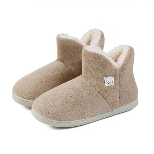 JadeRich Unisex-Hausschuhe, einfarbig, Korallen-Fleece, obere Ferse, warme Winter-Hausstiefel, Hellkhaki, 36.5/37.5 EU von JadeRich