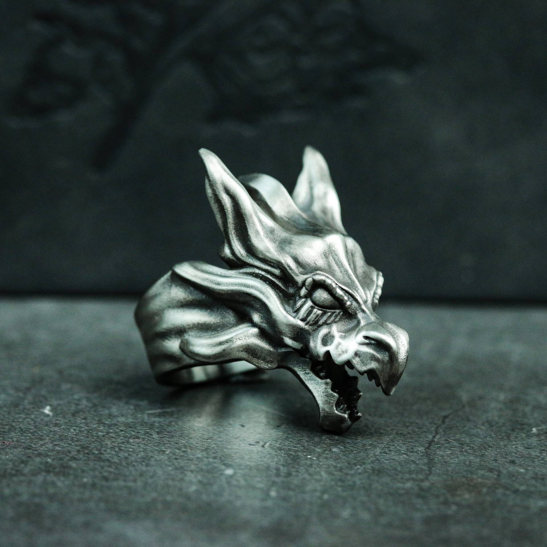 Flame Dragon 925 Silber Ring - Einzigartiger Drachen Für Männer Handgemachter Skull Drachenkopf von SoulsLament