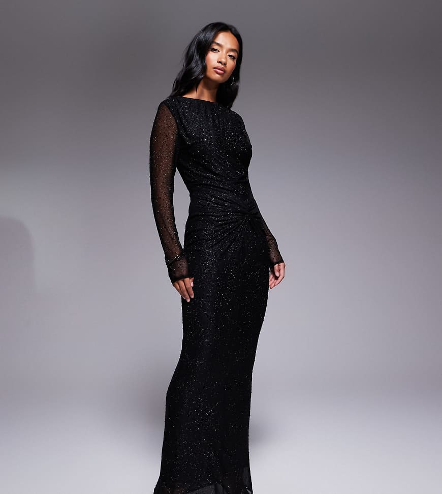 Jaded Rose Petite - Figurbetontes Maxikleid in Schwarz mit Knotendetail und Strassverzierung von Jaded Rose Petite