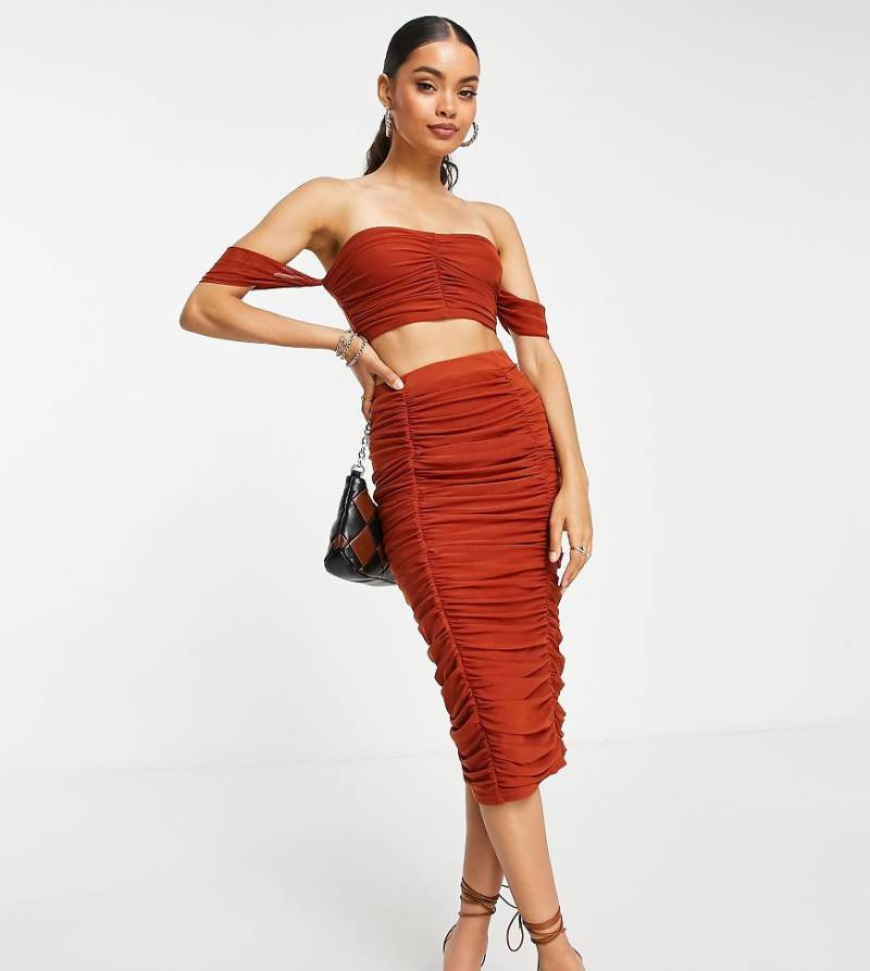 Jaded Rose Petite - Gerafftes, figurbetontes Oberteil in Schiefer mit kurzem Schnitt, Kombiteil-Braun von Jaded Rose Petite