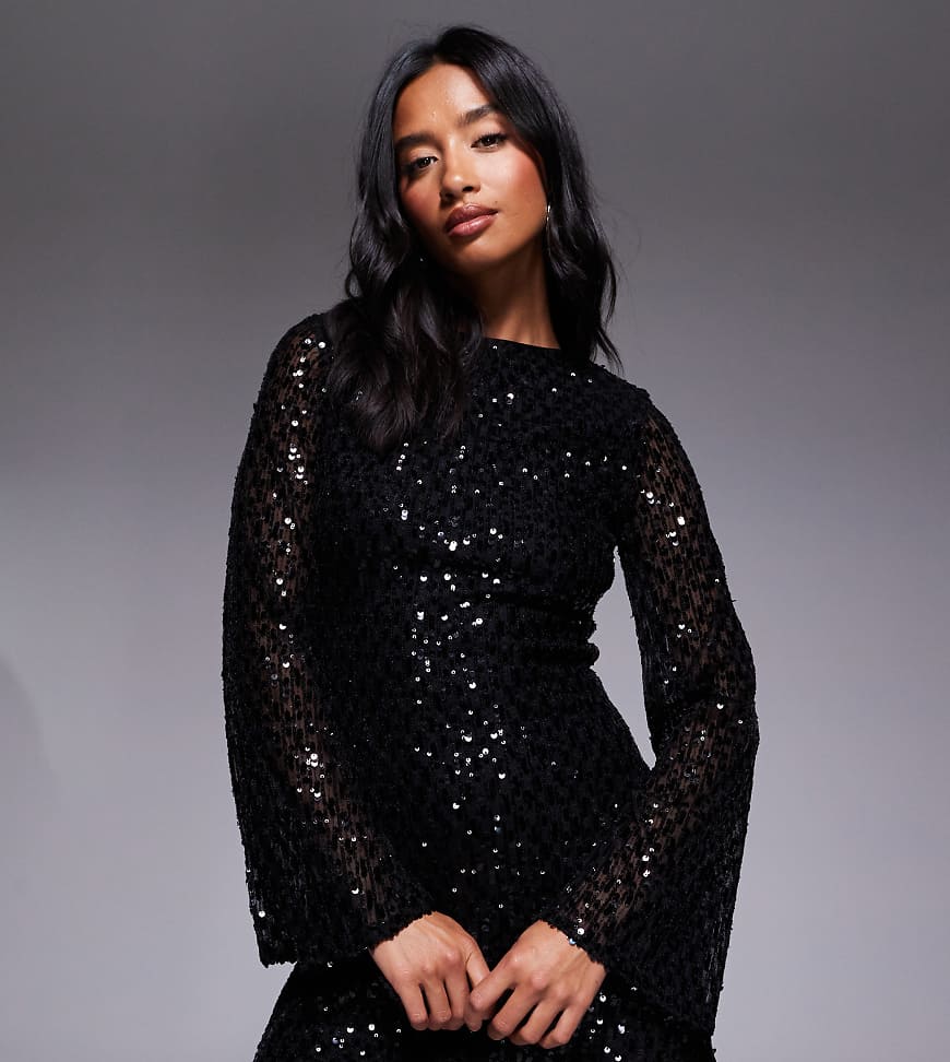 Jaded Rose Petite - Minikleid in Schwarz mit Pailletten und ausgestellten Ärmeln von Jaded Rose Petite