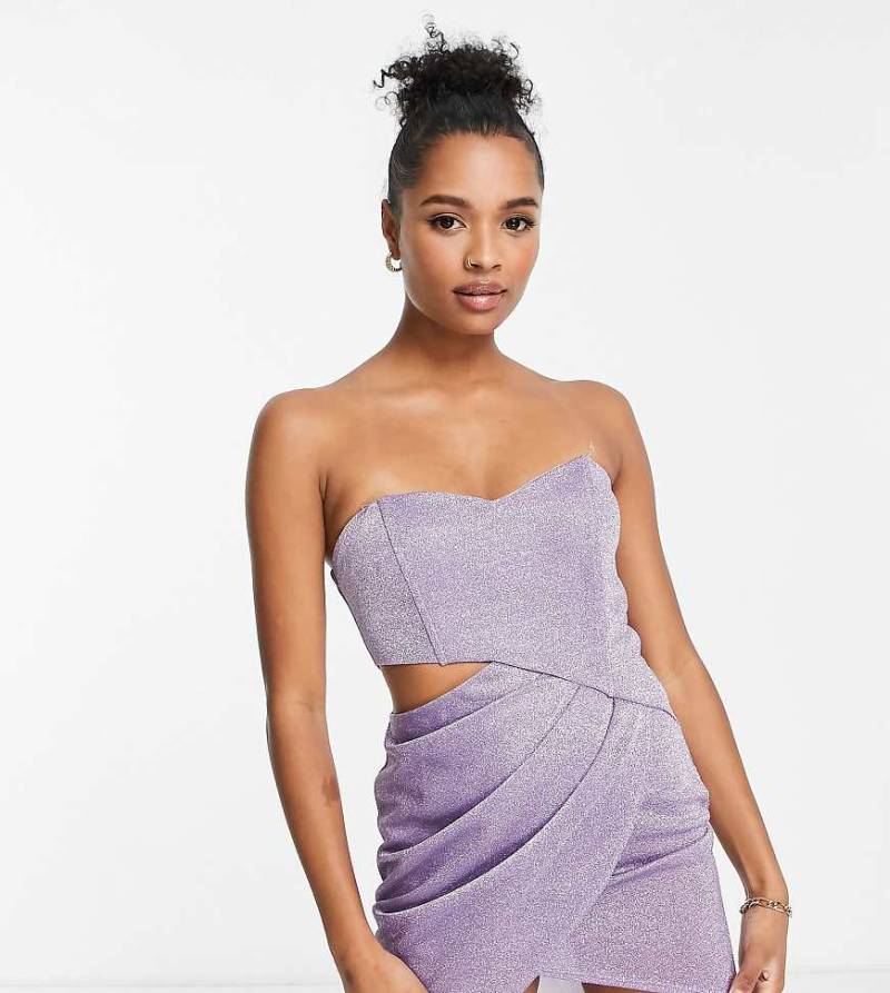 Jaded Rose Petite - Trägerloses Minikleid in glitzerndem Rosa mit gewickelter Vorderseite-Lila von Jaded Rose Petite