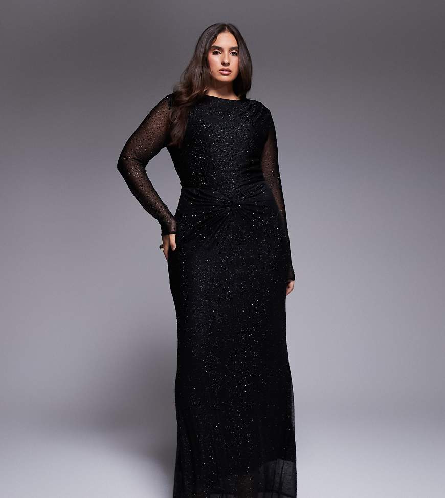 Jaded Rose Plus - Anschmiegsames Maxikleid in Schwarz mit Knotendetail und Strassverzierung-Blau von Jaded Rose Plus