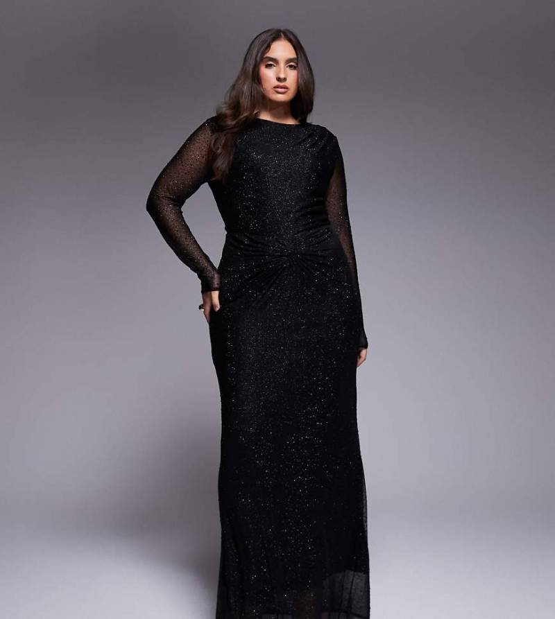 Jaded Rose Plus - Anschmiegsames Maxikleid in Schwarz mit Knotendetail und Strassverzierung-Blau von Jaded Rose Plus