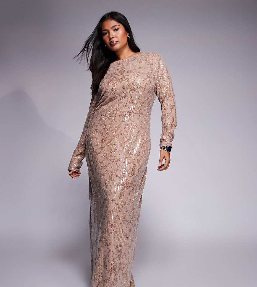 Jaded Rose Plus - Langärmliges Maxikleid in zartem Goldton im Foliendesign mit Paillettenbesatz-Goldfarben Jaded Rose Plus - Langärmliges Maxikleid in zartem Goldton im Foliendesign mit Paillettenbesatz-Goldfarben von Jaded Rose Plus