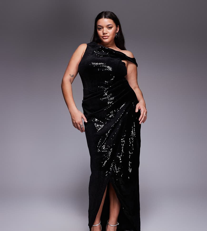 Jaded Rose Plus - Pailletten-Maxikleid in Schwarz mit abfallender Schulterpartie Jaded Rose Plus - Pailletten-Maxikleid in Schwarz mit abfallender Schulterpartie von Jaded Rose Plus