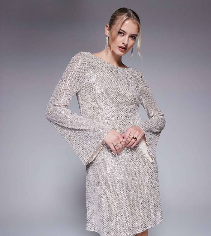 Jaded Rose Tall - Minikleid in Silber mit Wasserfall-Rückenausschnitt und Pailletten Jaded Rose Tall - Minikleid in Silber mit Wasserfall-Rückenausschnitt und Pailletten von Jaded Rose Tall