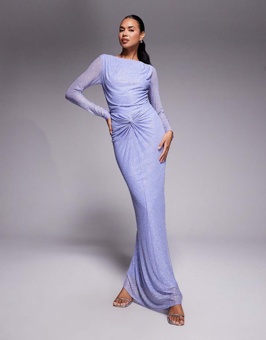 Jaded Rose - Figurbetontes Maxikleid in Blau mit Knotendetail und Strassverzierung von Jaded Rose