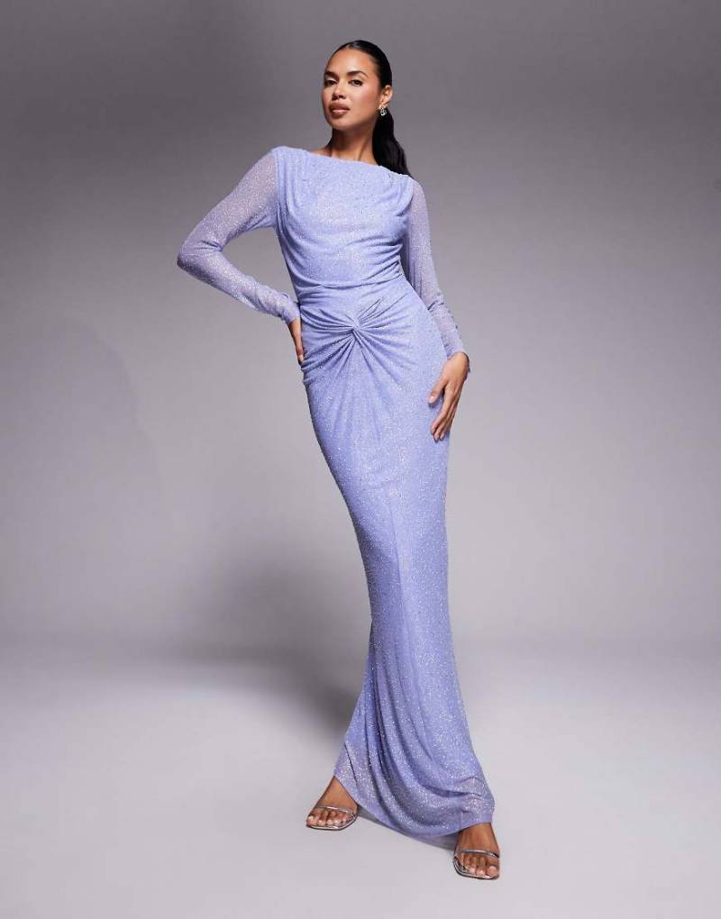 Jaded Rose - Figurbetontes Maxikleid in Blau mit Knotendetail und Strassverzierung von Jaded Rose