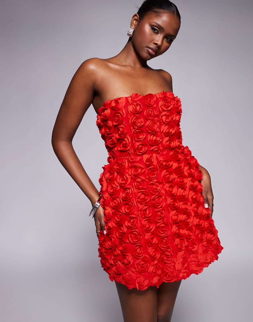 Jaded Rose - Korsett-Minikleid in Rot mit 3D-Blüten von Jaded Rose