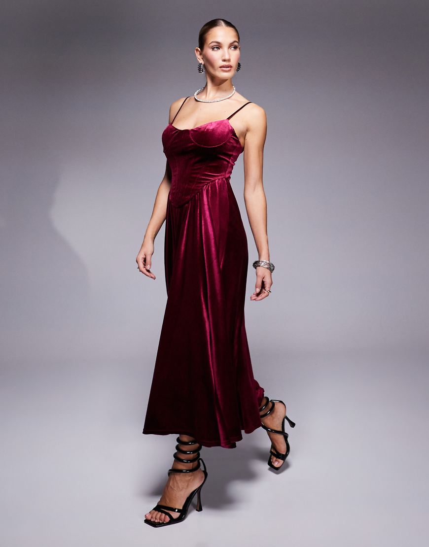 Jaded Rose - Midaxi-Kleid aus Samt in Ochsenblutrot mit abfallender Taille Jaded Rose - Midaxi-Kleid aus Samt in Ochsenblutrot mit abfallender Taille von Jaded Rose