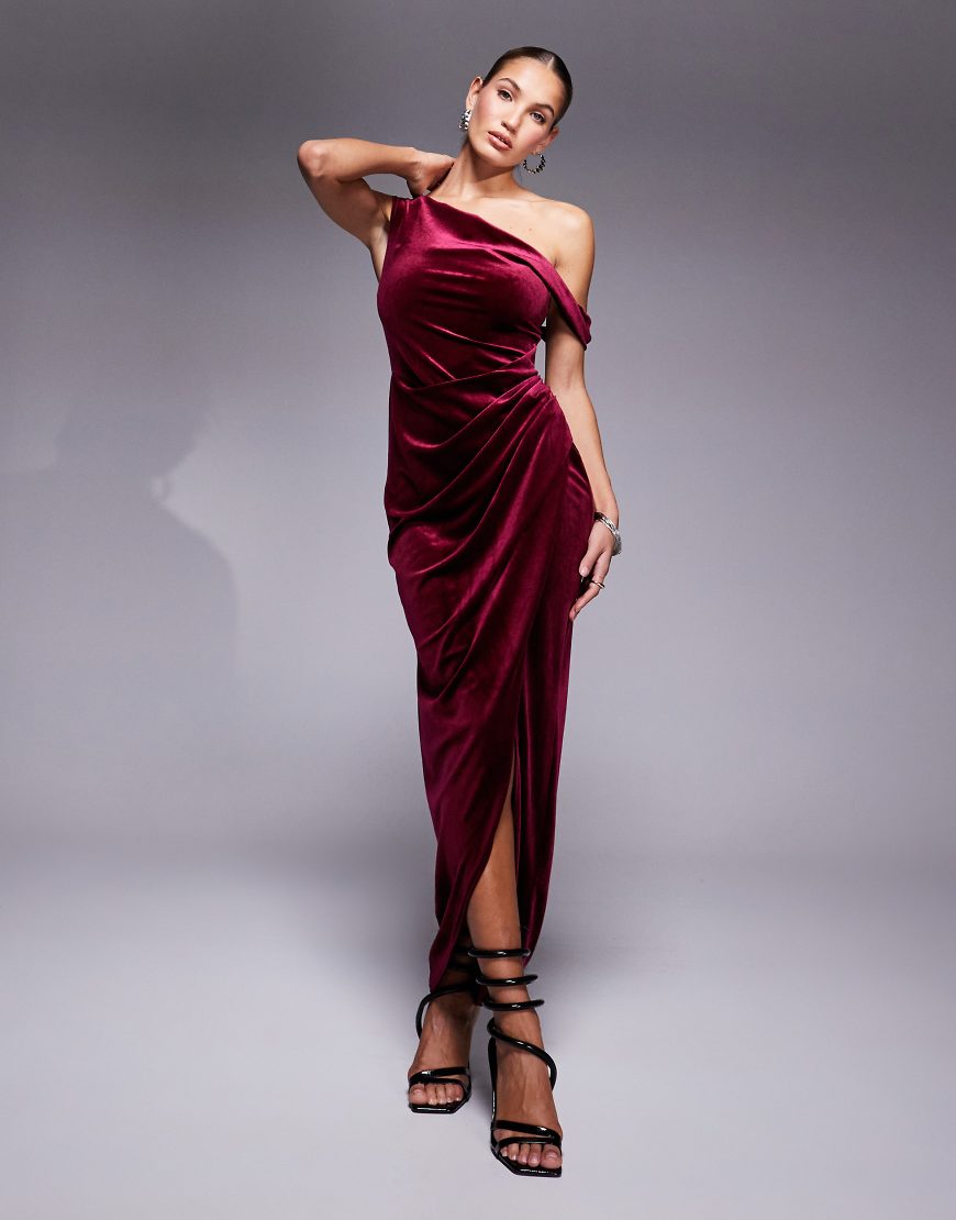 Jaded Rose - Minikleid aus strukturiertem Samt in Burgunderrot mit One-Shoulder-Träger Jaded Rose - Minikleid aus strukturiertem Samt in Burgunderrot mit One-Shoulder-Träger von Jaded Rose