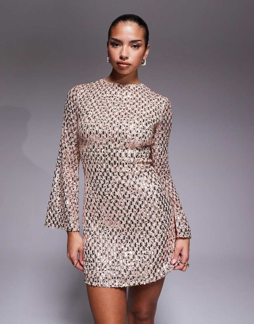 Jaded Rose - Minikleid in Cremeweiß mit Paillettenbesatz und ausgestellten Ärmeln von Jaded Rose