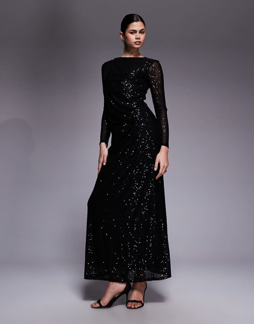 Jaded Rose - Modest - Gerafftes Maxikleid in Schwarz mit Pailletten von Jaded Rose